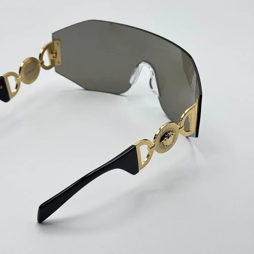 Versace Sunglasses 0VE2258 10026G Grey Silver Wrap Shield Lens Oversized New